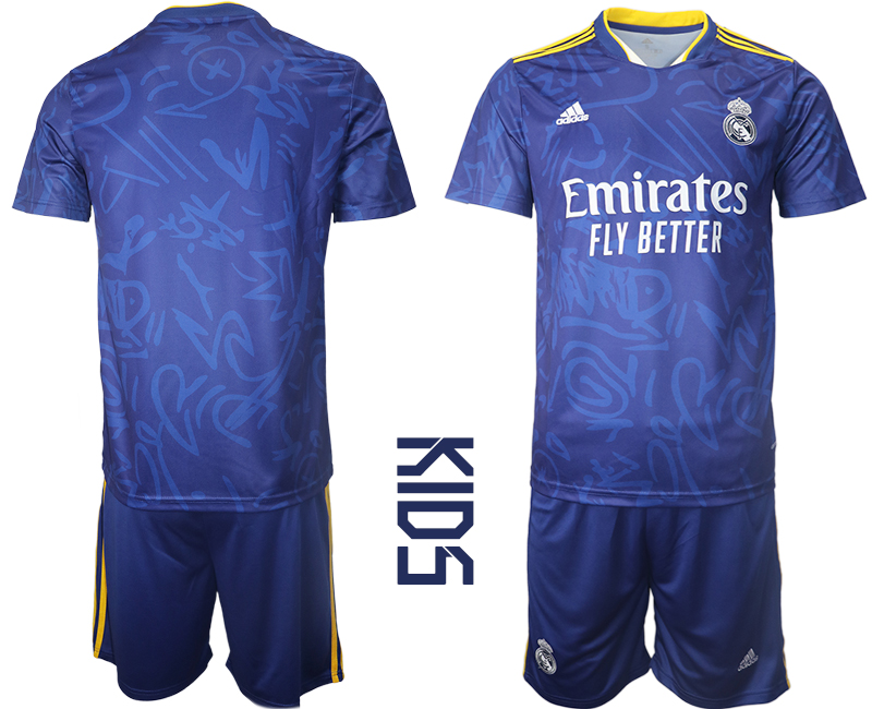 Youth 2021-2022 Club Real Madrid away blue blank Soccer Jersey